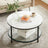 Round Coffee Table - Faux Marble - White and Ink Black - Tempered Glass Storage Shelf
