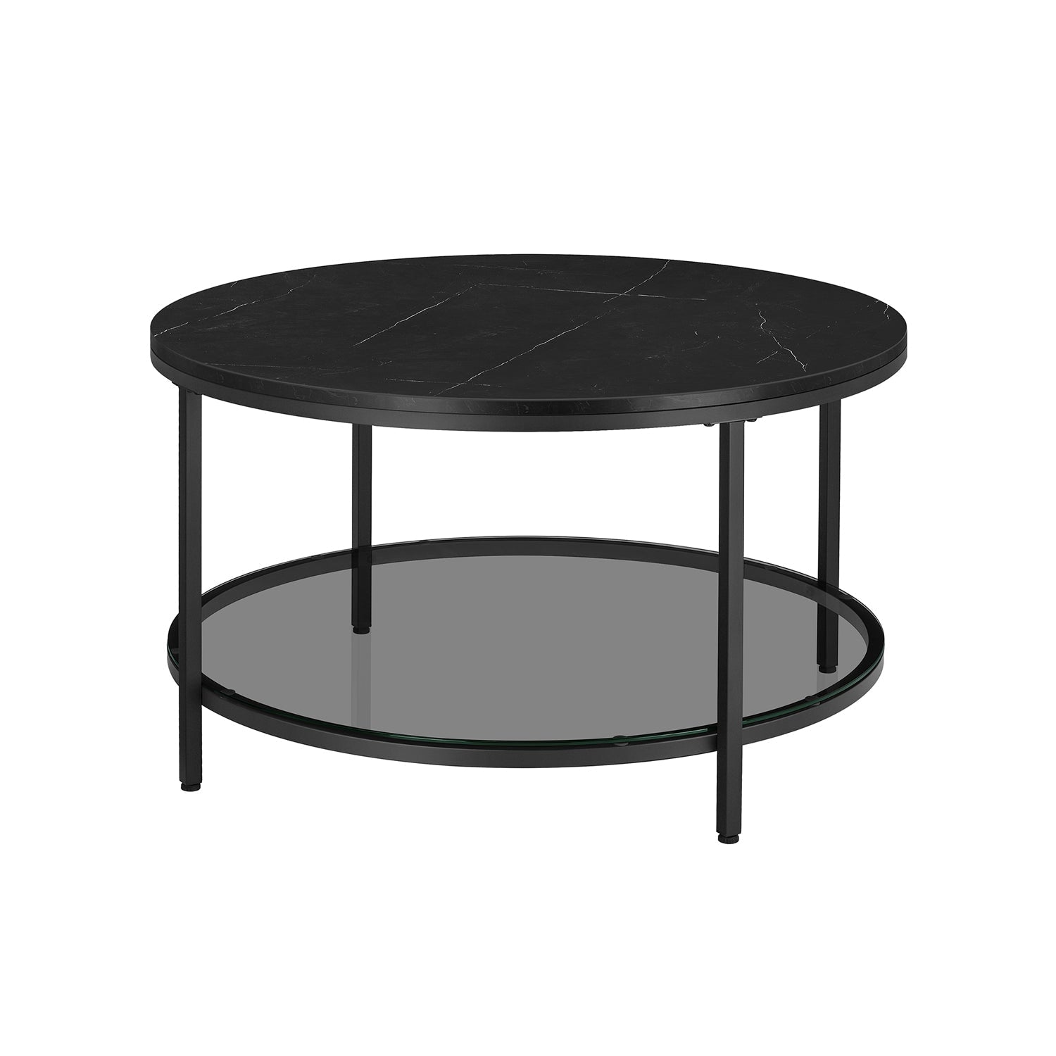 Round Coffee Table - Faux Marble - Black