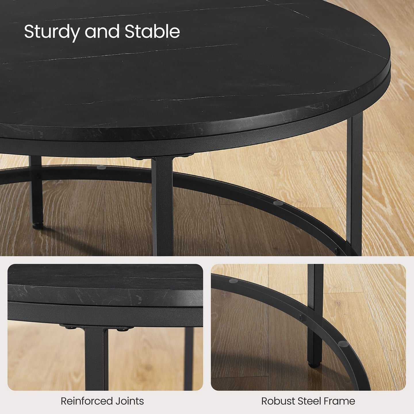 Round Coffee Table - Faux Marble - Black
