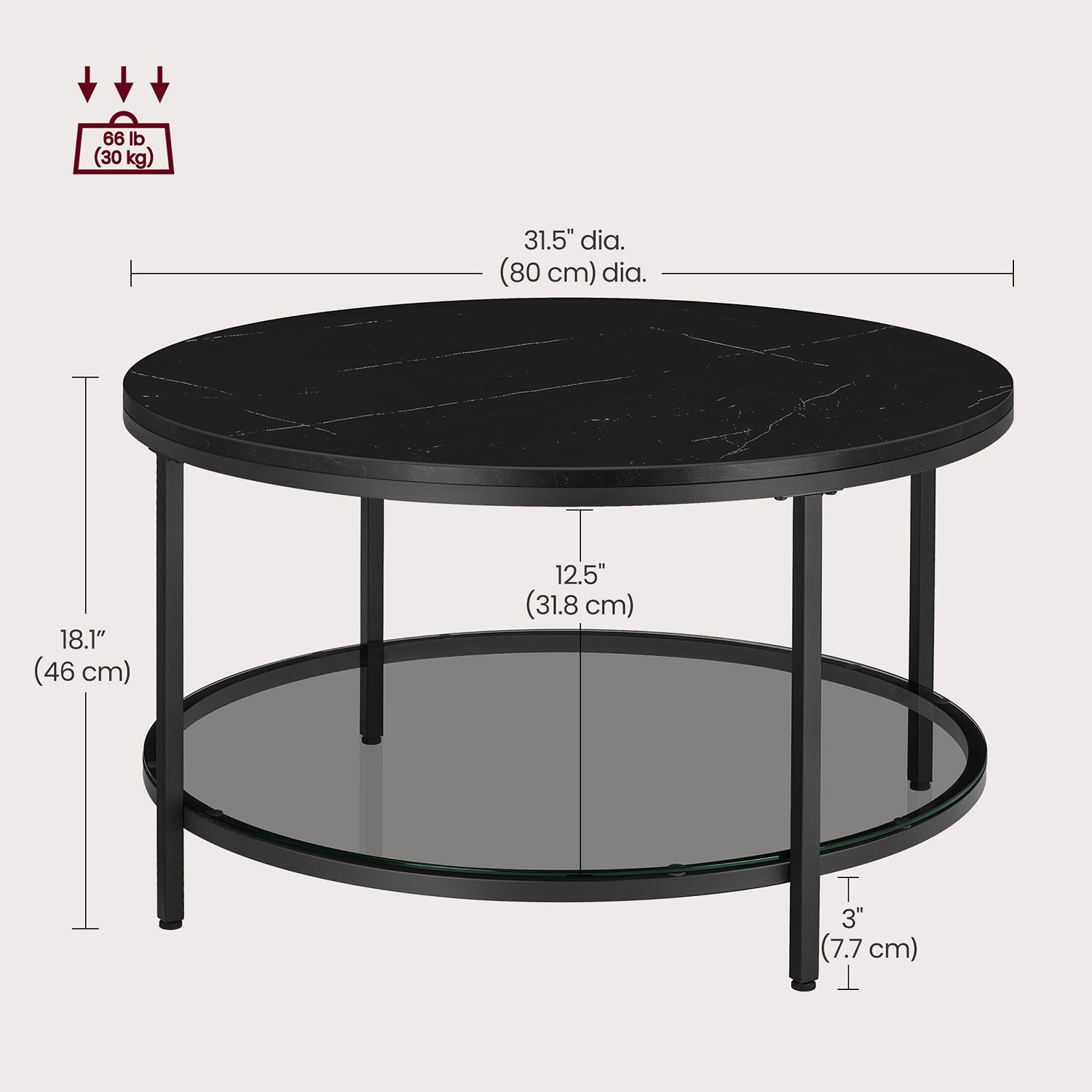 Round Coffee Table - Faux Marble - Black