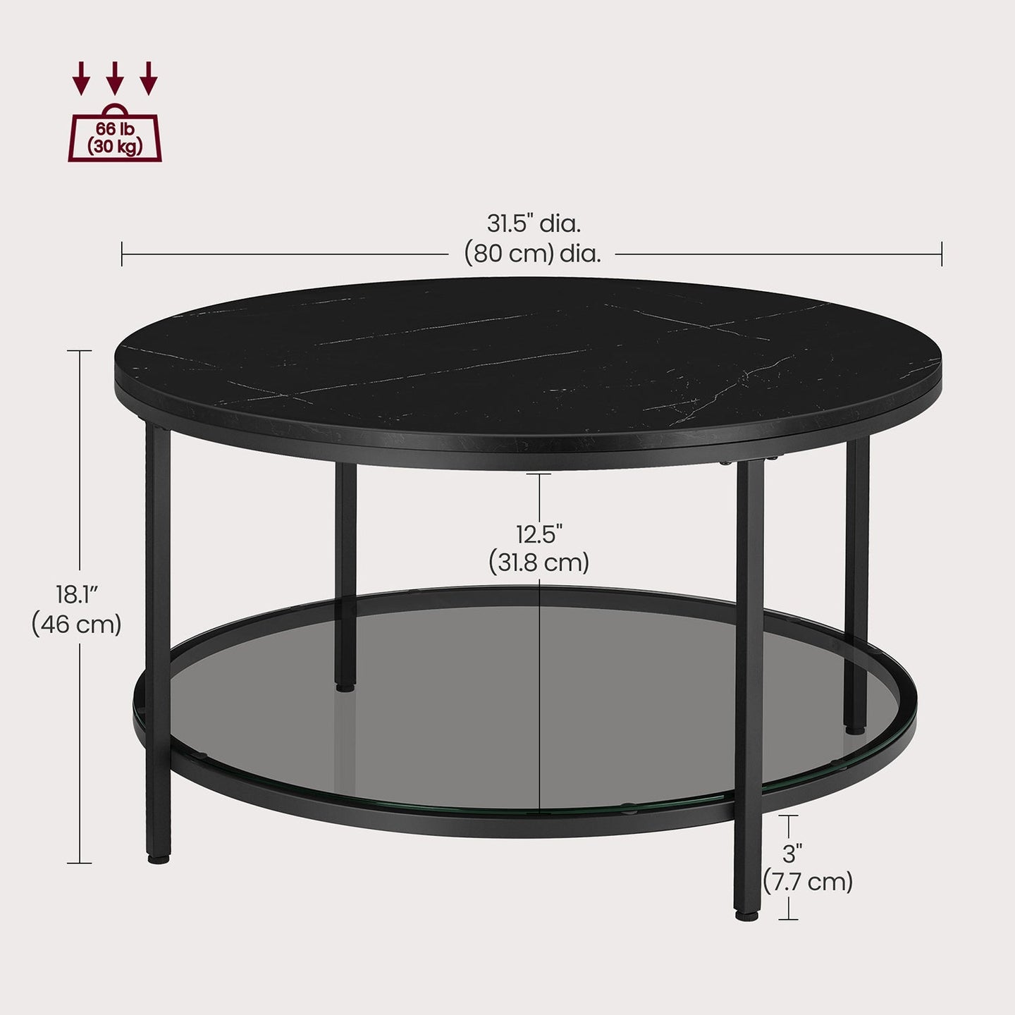 Round Coffee Table - Faux Marble - Black