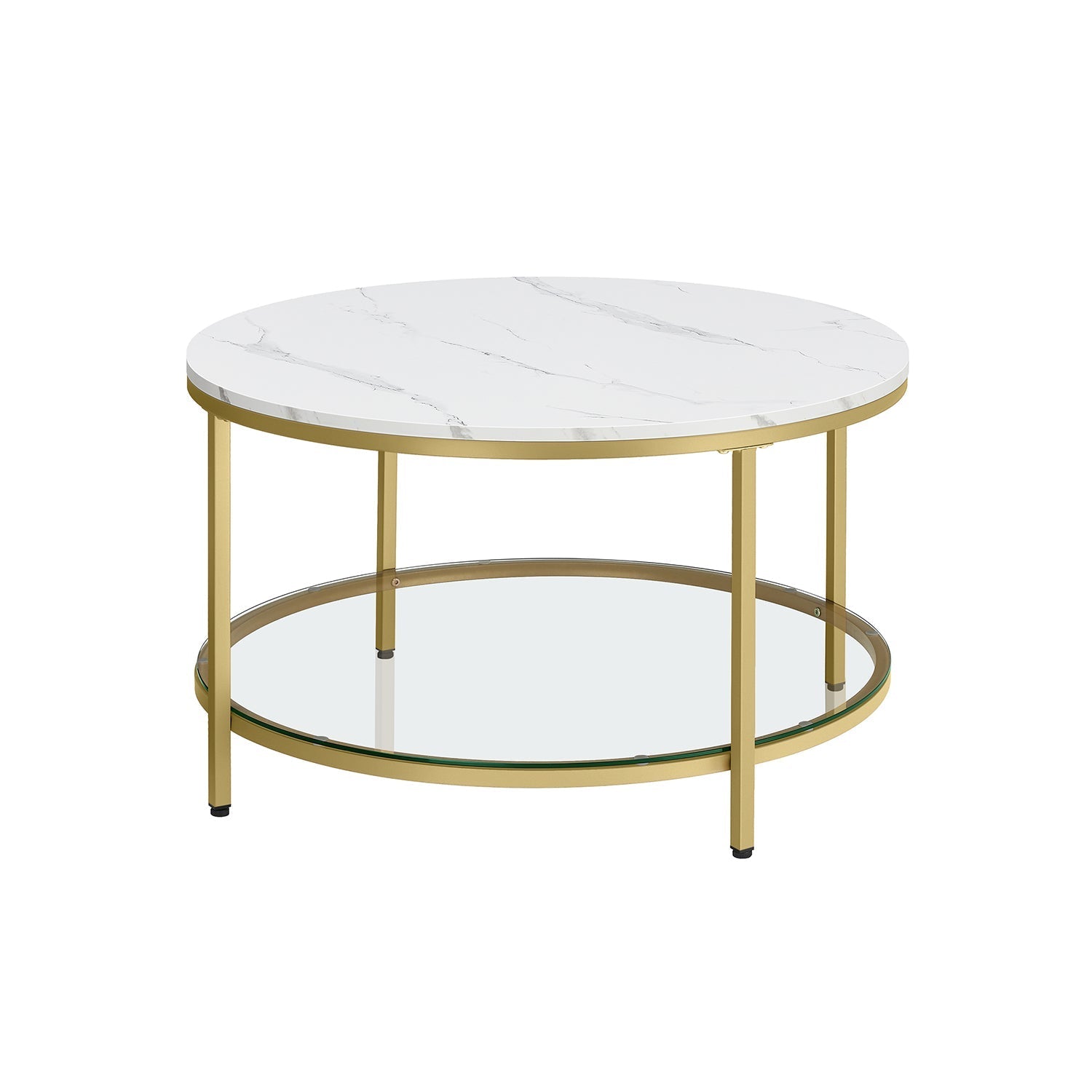 Round Coffee Table - Faux Marble - White and Metallic Gold