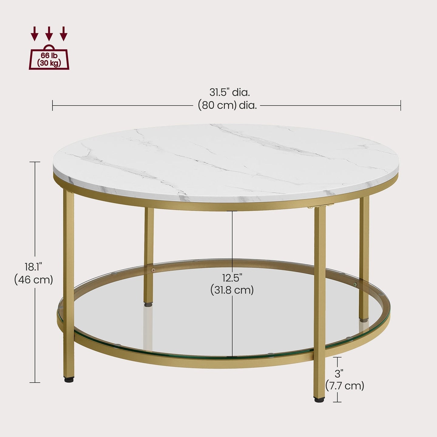 Round Coffee Table - Faux Marble - White and Metallic Gold