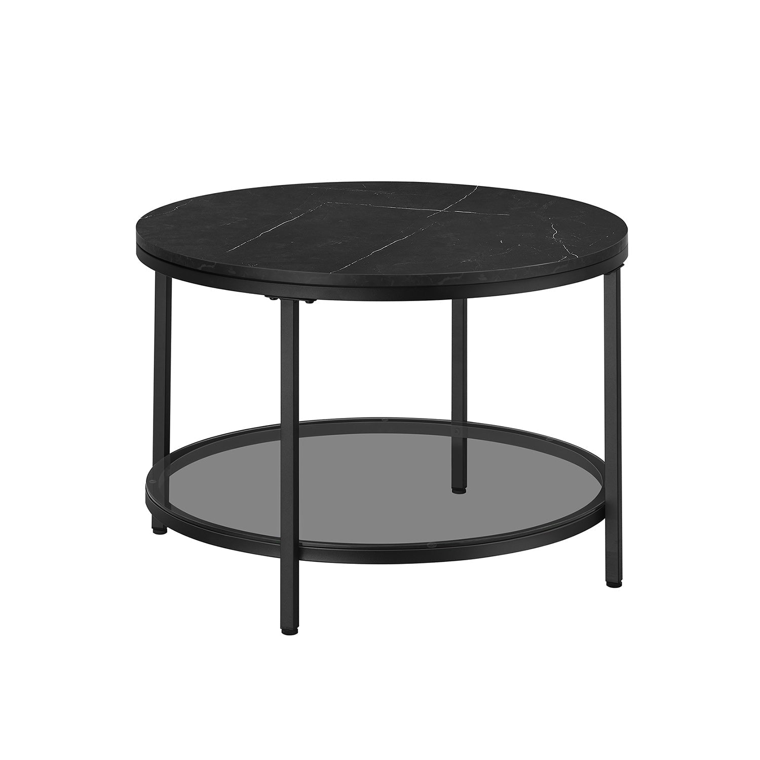 Round Coffee Table - Faux Marble - Black - Compact and Convenient Size