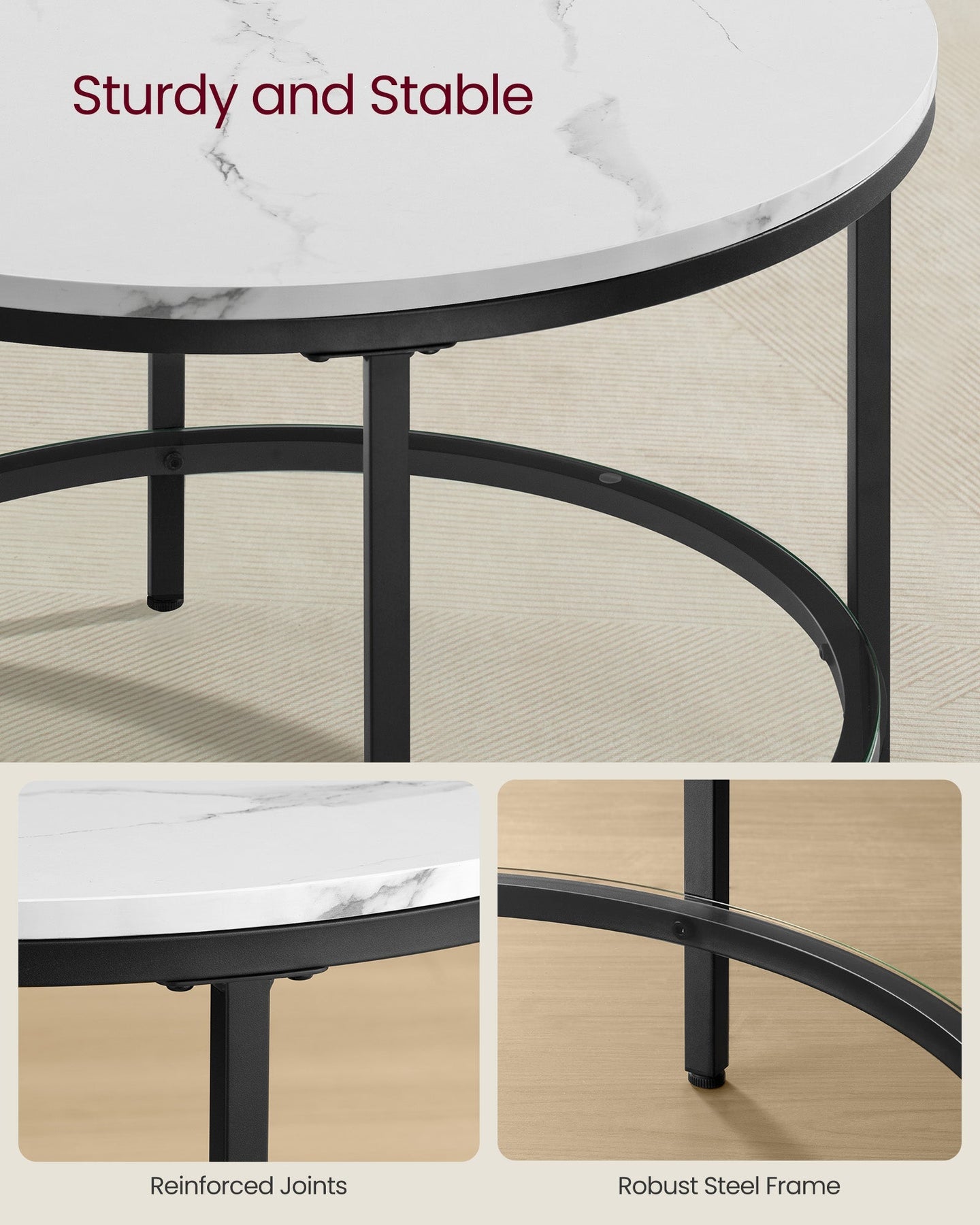Round Coffee Table - Faux Marble - White and Ink Black