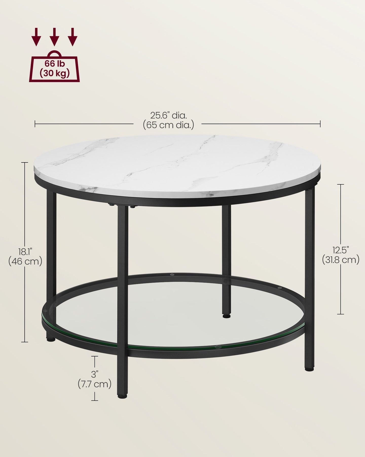 Round Coffee Table - Faux Marble - White and Ink Black