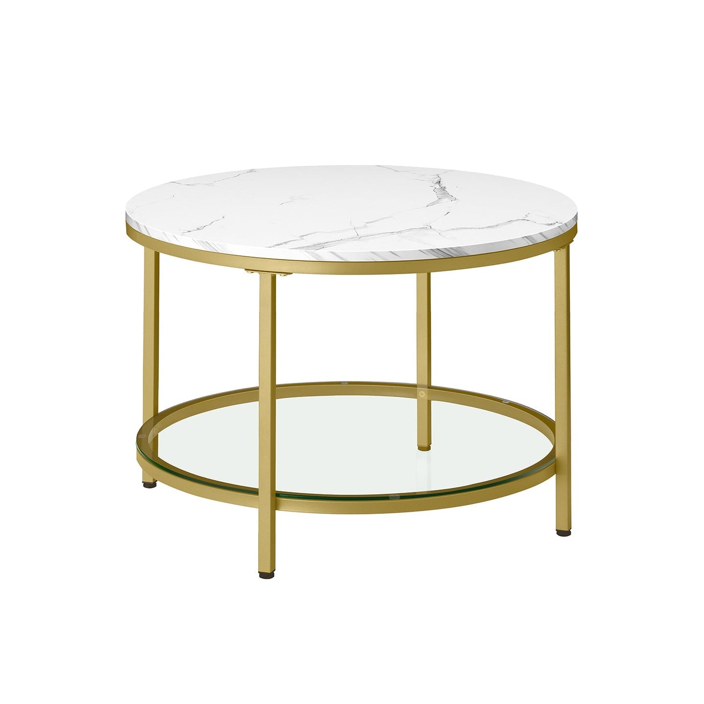 Round Coffee Table - Faux Marble - White and Pale Gold