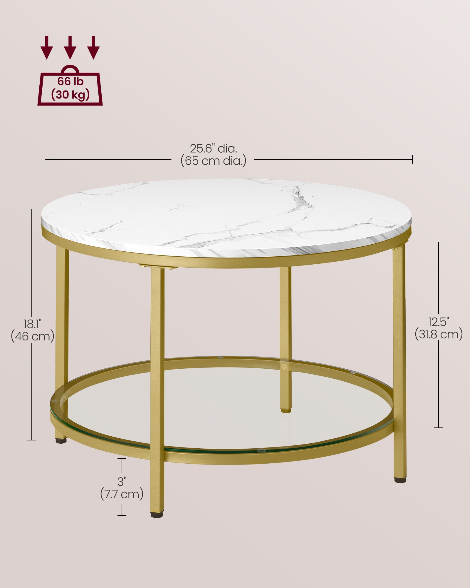 Round Coffee Table - Faux Marble - White and Pale Gold