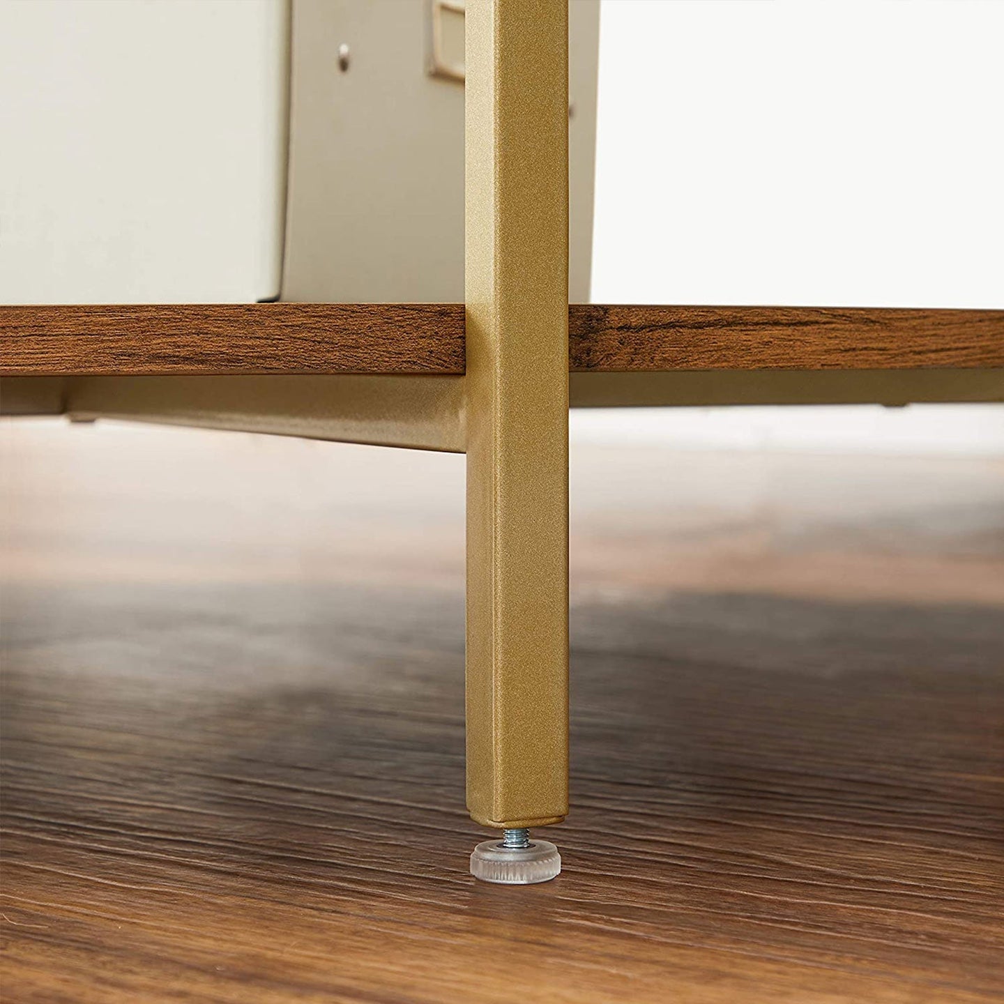 Round Coffee Table - 2-Tier Design - Tempered Glass - Hazelnut Brown and Gold