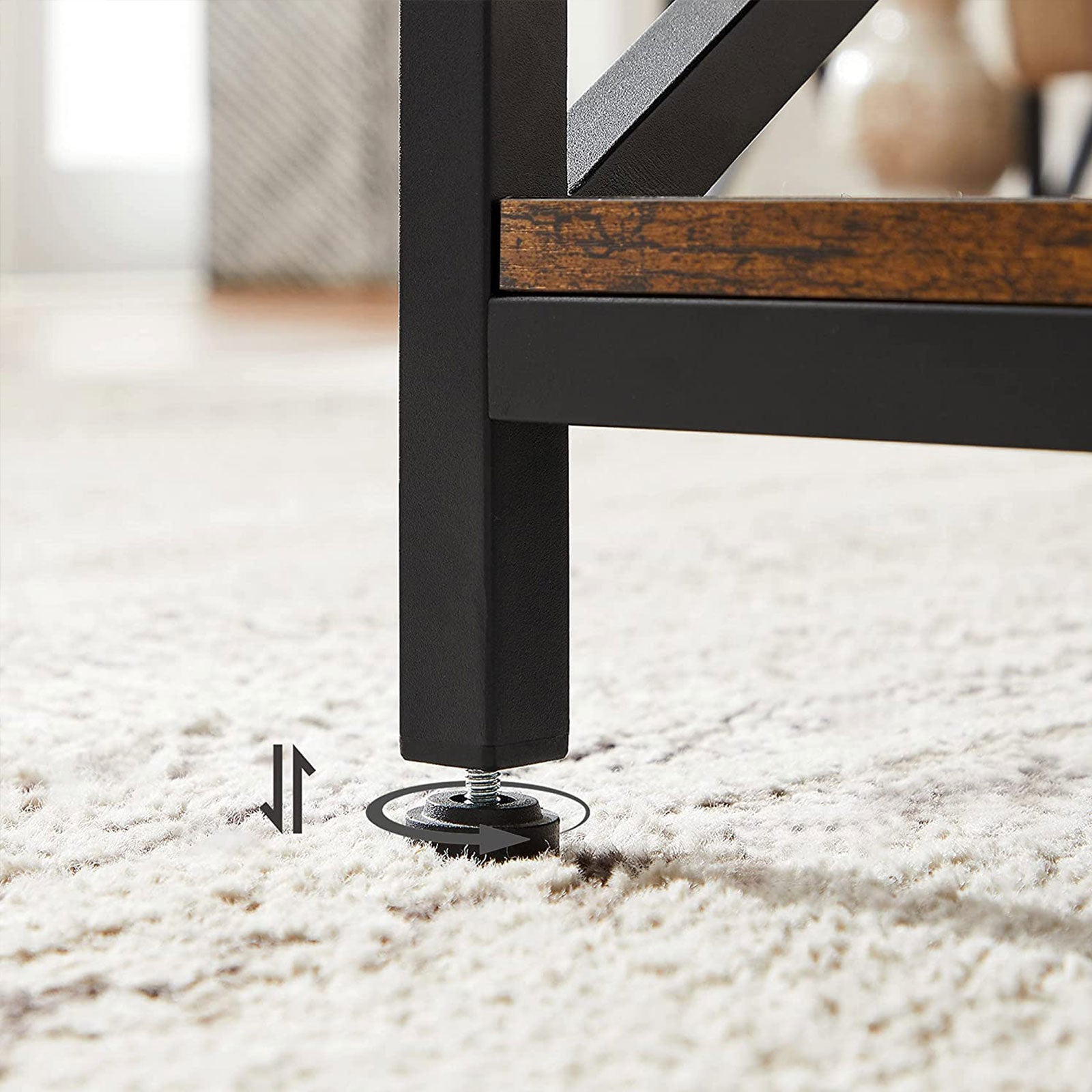 Coffee Table - Engineered Wood - Rustic Brown and Black - X-Shape Frame with Storage Shelf