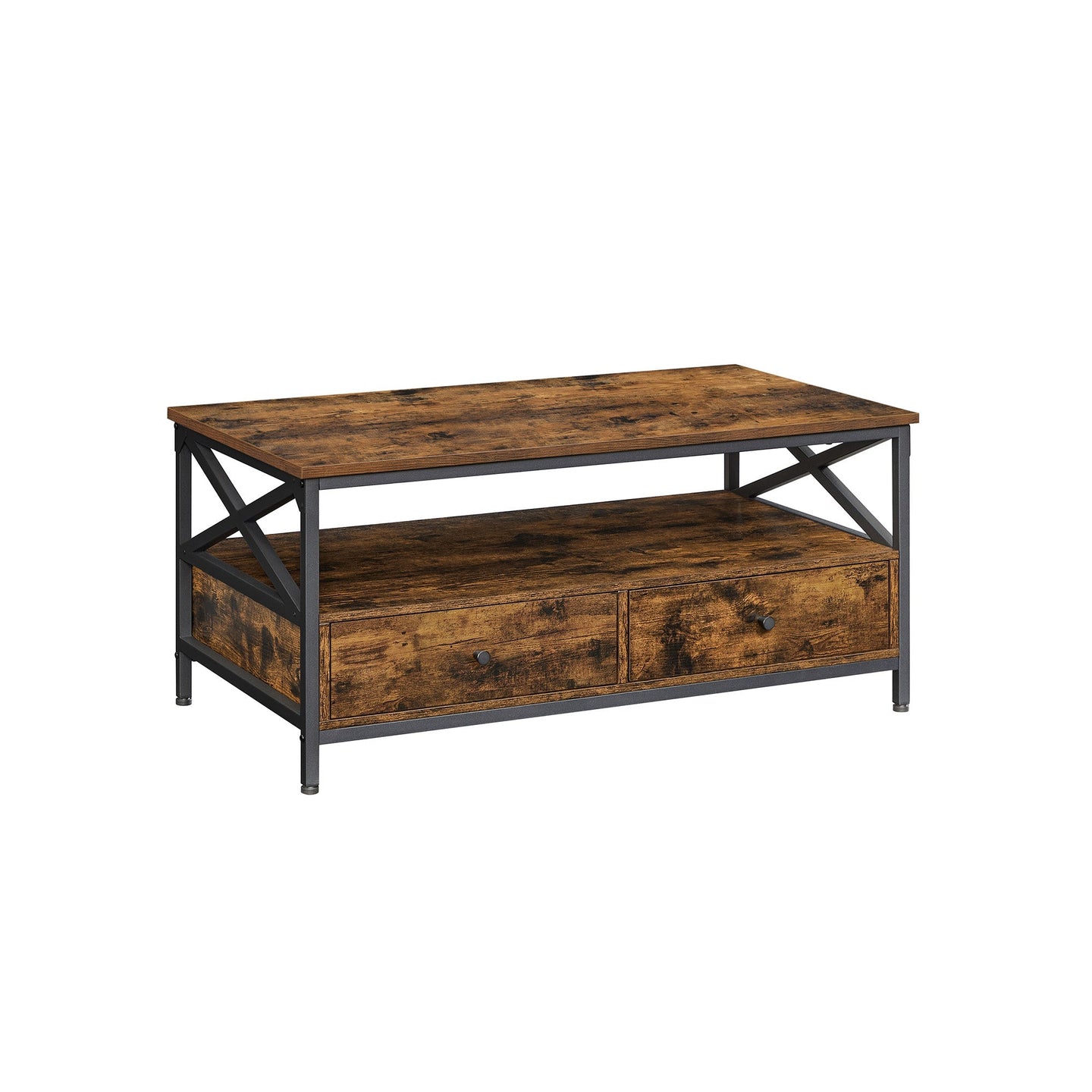 Coffee Table - Wood - Rustic Brown and Black - Open Shelf for Display and Accessibility
