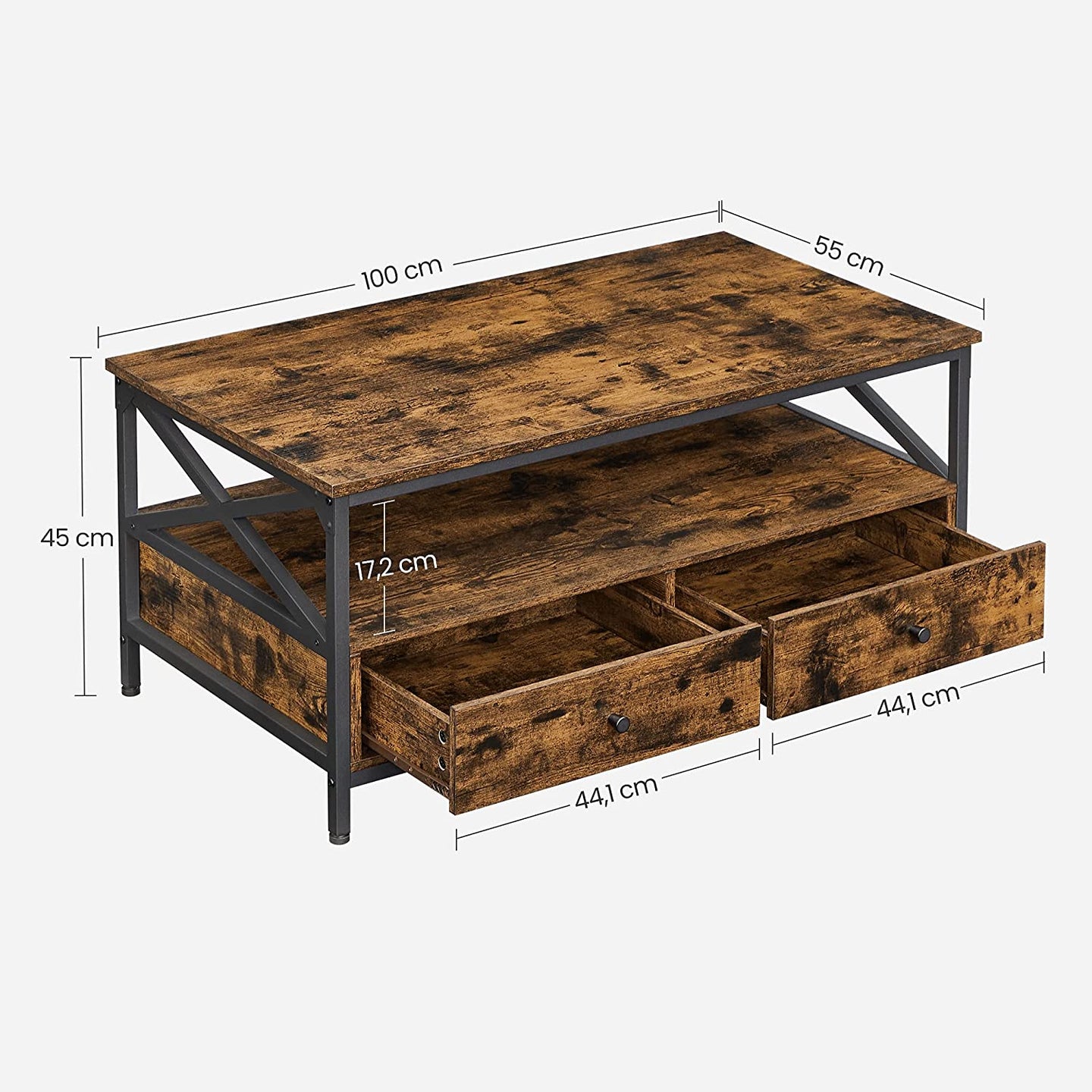 Coffee Table - Wood - Rustic Brown and Black - Open Shelf for Display and Accessibility
