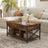 Lift-Top Coffee Table - Wood - Brown and Black - Open and Hidden Storage with X-Shaped Bars