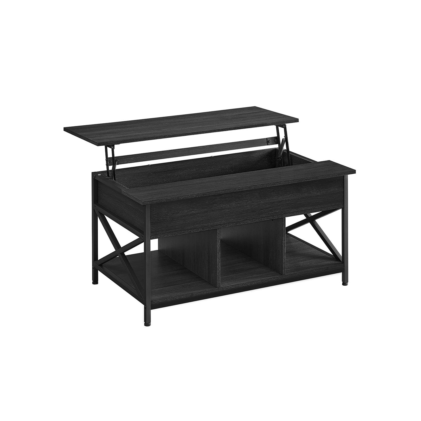 Lift-Top Coffee Table - Wood - Brown - Open and Hidden Storage with X-Shaped Bars