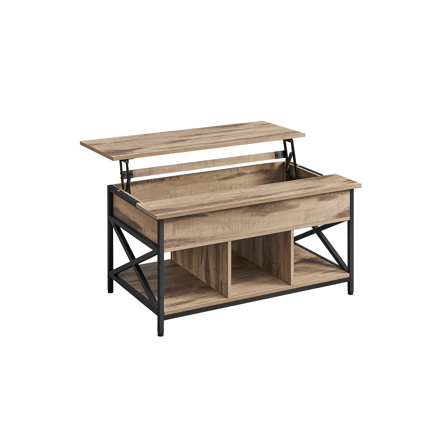 Lift-Top Coffee Table - Wood - Natural Finish - Open and Hidden Storage with X-Shaped Design