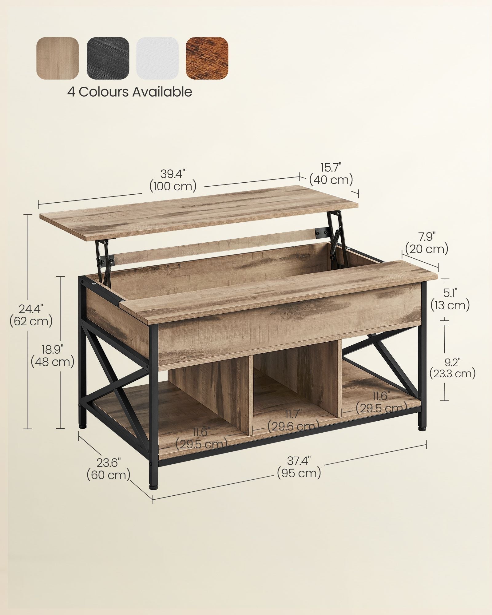 Lift-Top Coffee Table - Wood - Natural Finish - Open and Hidden Storage with X-Shaped Design