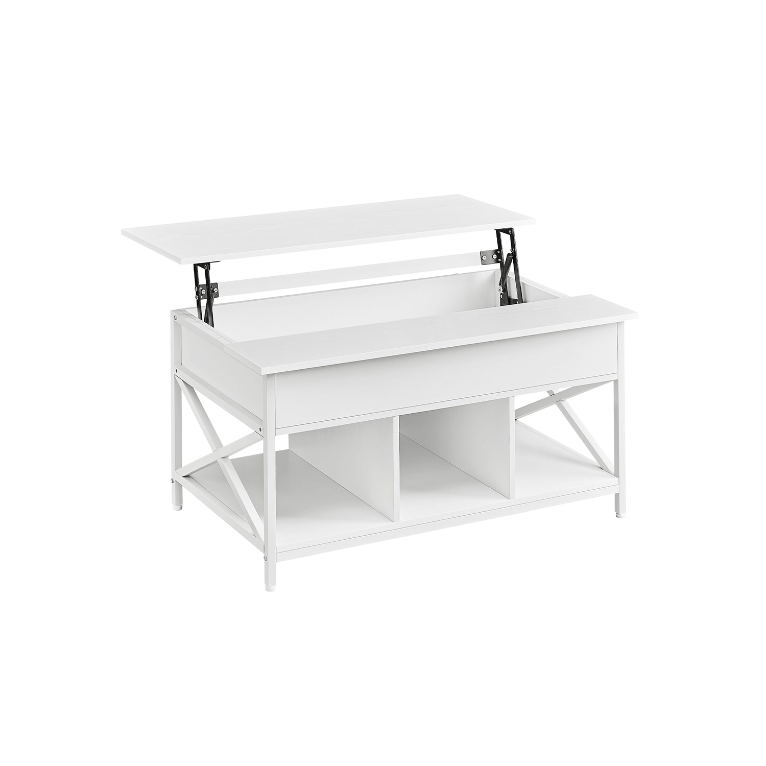 Lift-Top Coffee Table - Wood - Brown - Open and Hidden Storage with X-Shaped Bars