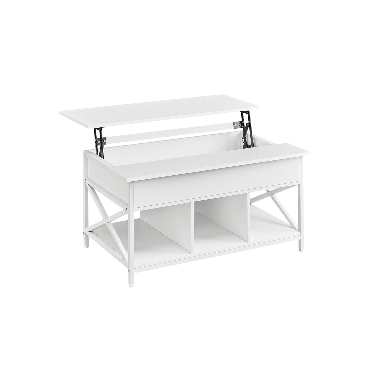 Lift-Top Coffee Table - Wood - Brown - Open and Hidden Storage with X-Shaped Bars