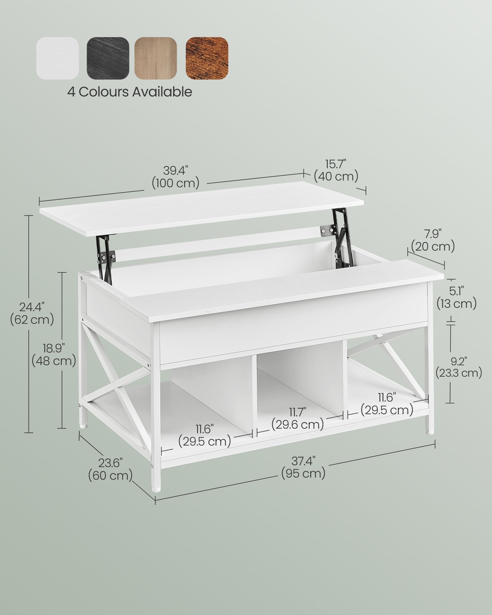 Lift-Top Coffee Table - Wood - Brown - Open and Hidden Storage with X-Shaped Bars