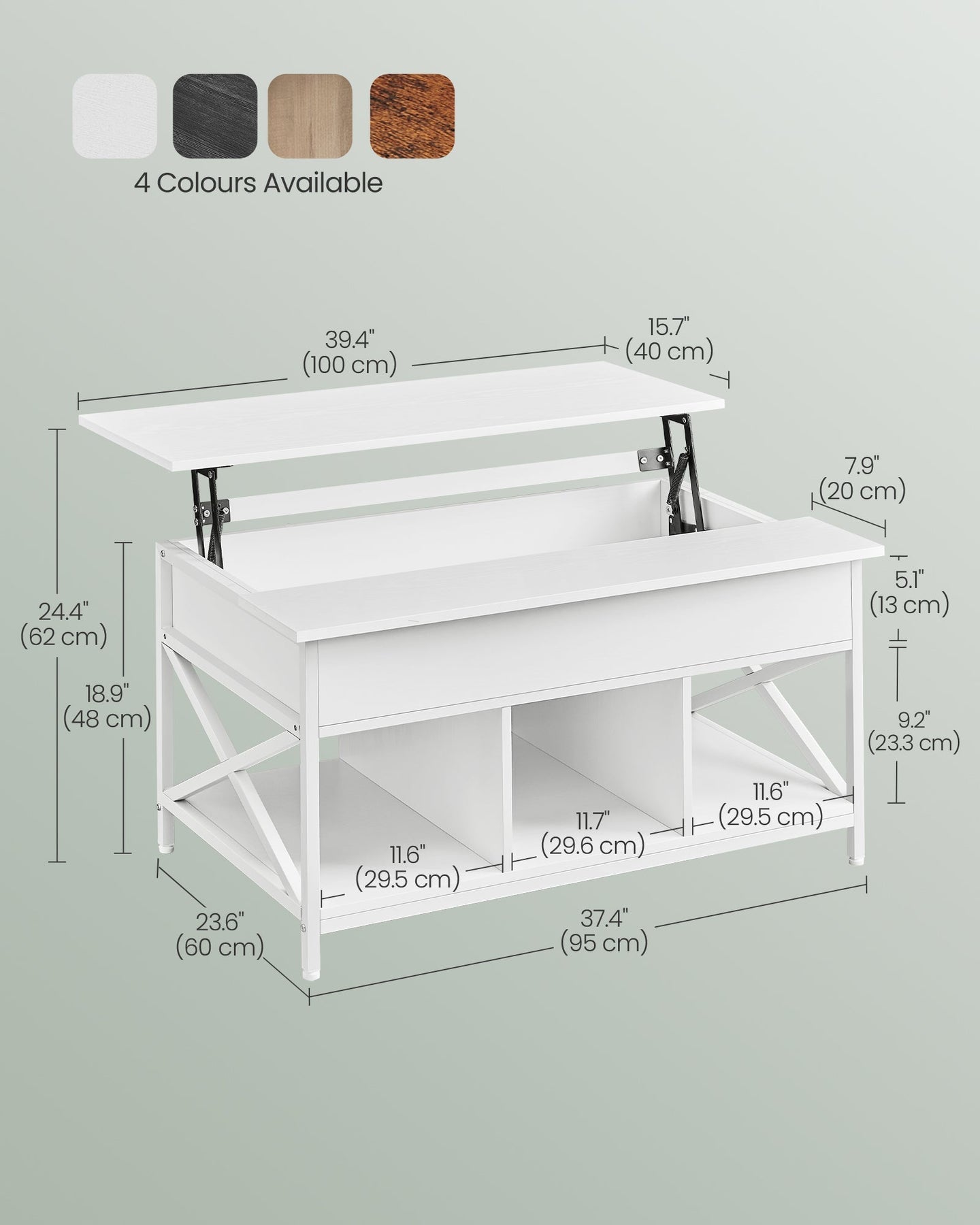 Lift-Top Coffee Table - Wood - Brown - Open and Hidden Storage with X-Shaped Bars