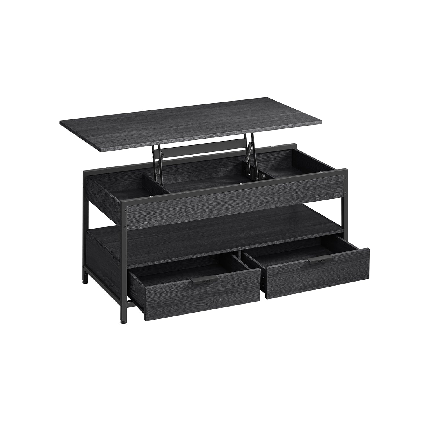 Lift Top Coffee Table - Engineered Wood - Charcoal Grey - With Storage Drawers and Hidden Compartments