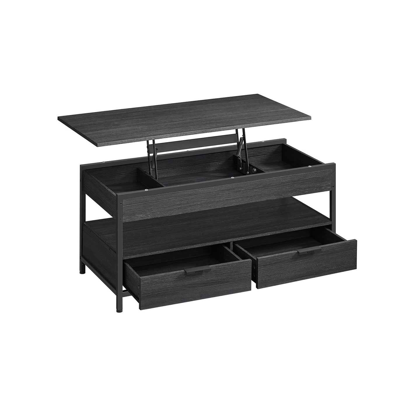 Lift Top Coffee Table - Wood - Brown - Storage Drawers and Hidden Compartments
