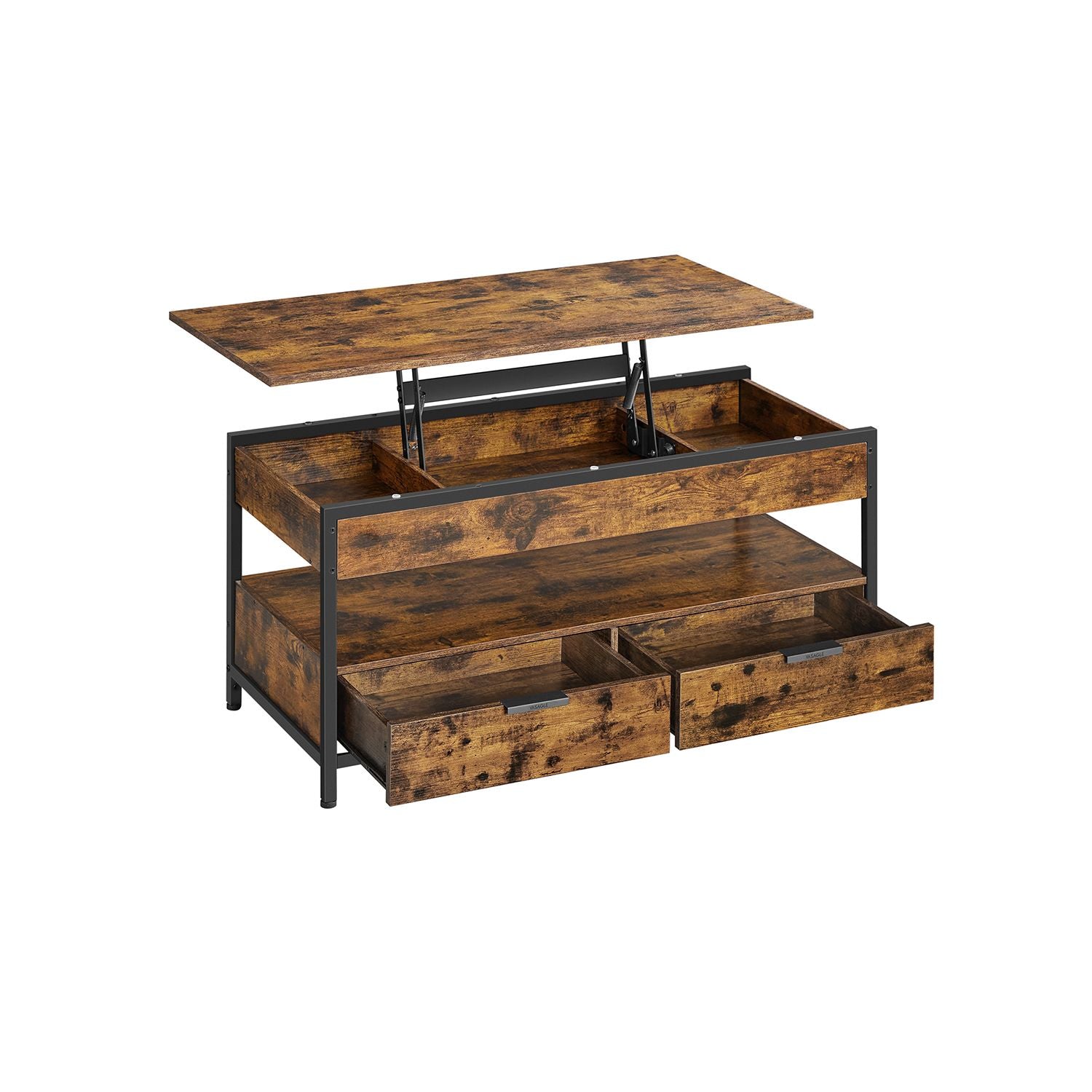 Lift Top Coffee Table - Wood - Brown - Storage Drawers and Hidden Compartments