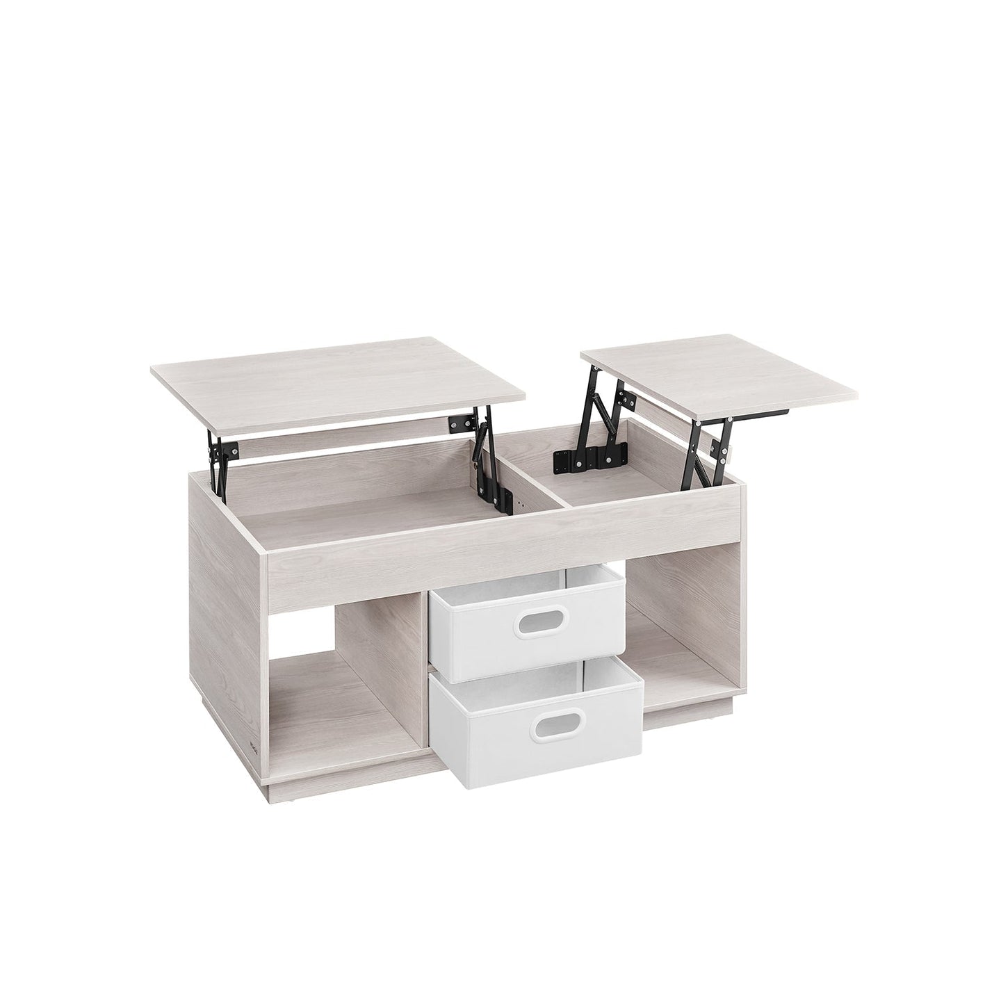 Lift Top Coffee Table - Wood - Oatmeal Beige - Dual Drawer and Hidden Compartment Design