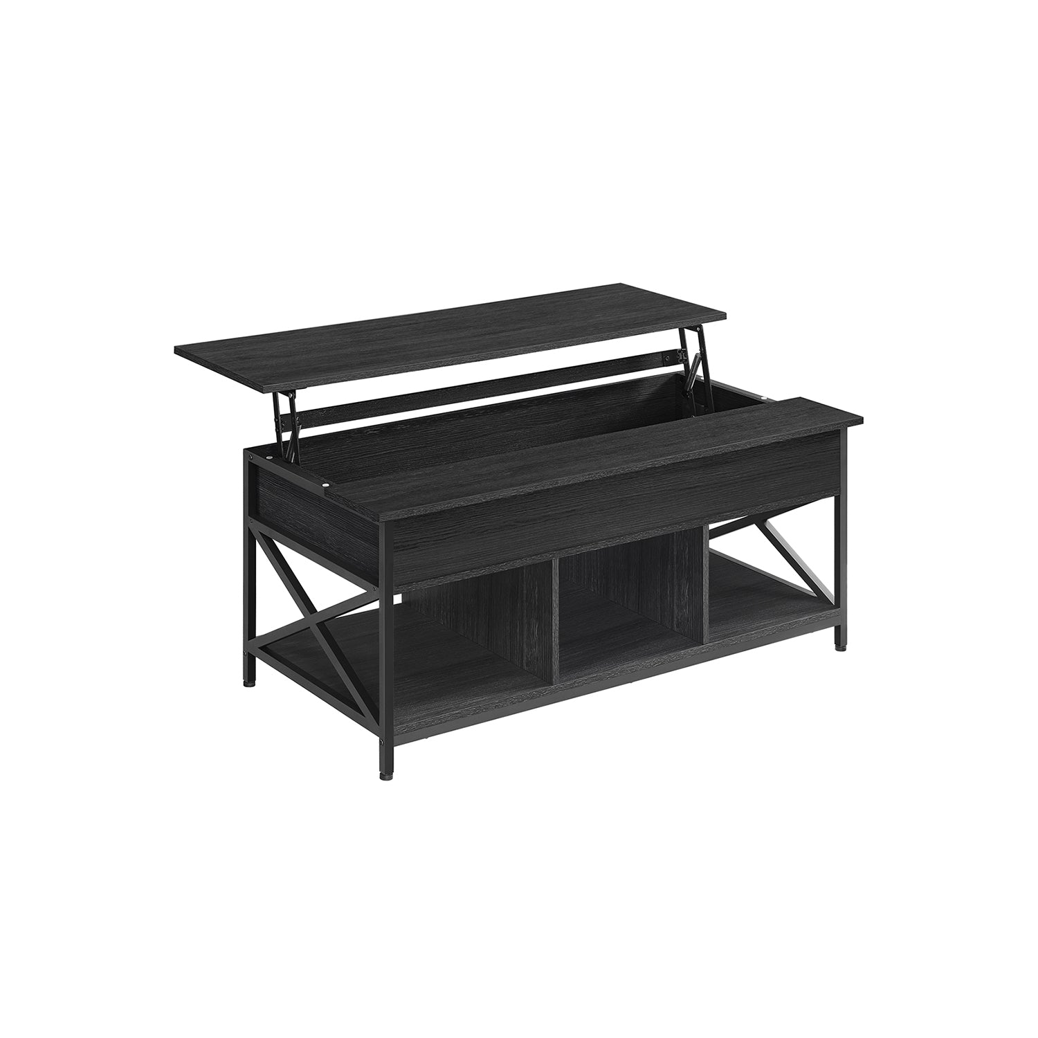 Lift-Top Coffee Table - Wood - Natural Finish - Open and Hidden Storage with X-Shaped Design
