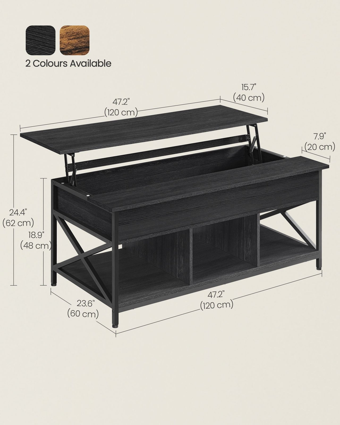 Lift-Top Coffee Table - Wood - Natural Finish - Open and Hidden Storage with X-Shaped Design