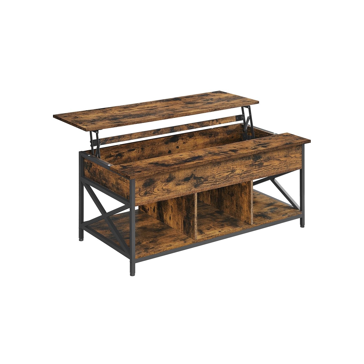 Lift-Top Coffee Table - Wood - Natural Finish - Open and Hidden Storage with X-Shaped Design