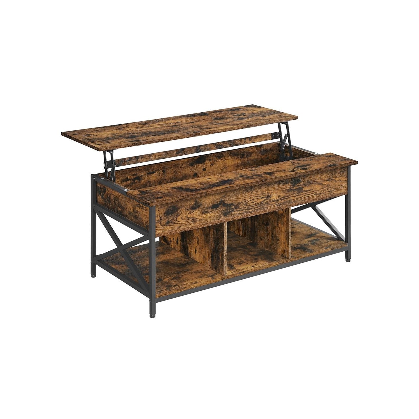 Lift-Top Coffee Table - Wood - Natural Finish - Open and Hidden Storage with X-Shaped Design