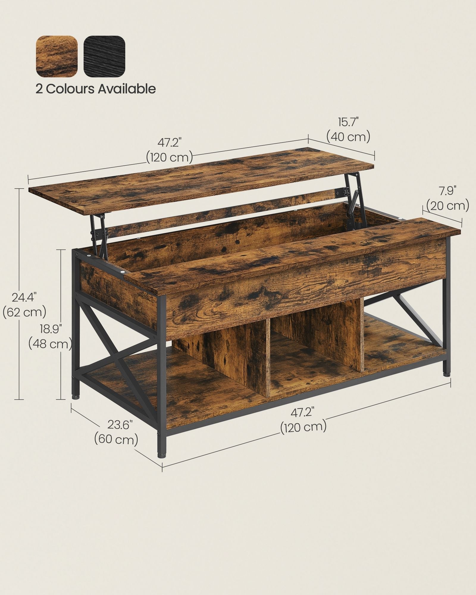 Lift-Top Coffee Table - Wood - Natural Finish - Open and Hidden Storage with X-Shaped Design