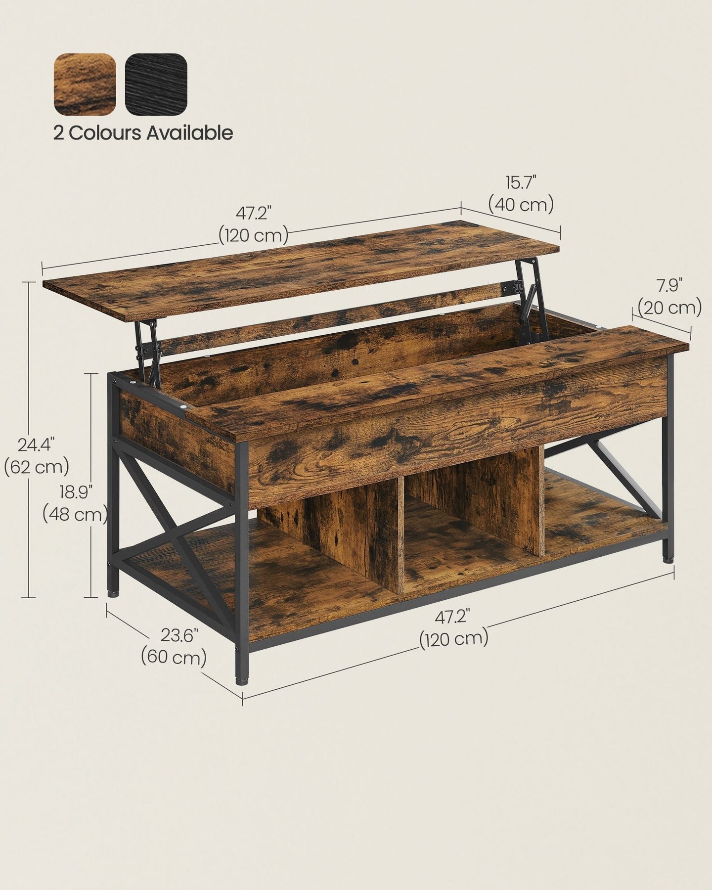Lift-Top Coffee Table - Wood - Natural Finish - Open and Hidden Storage with X-Shaped Design
