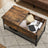 Coffee Table - Steel - Rustic Brown and Black - Folding Top with Hidden Storage and Mesh Shelf
