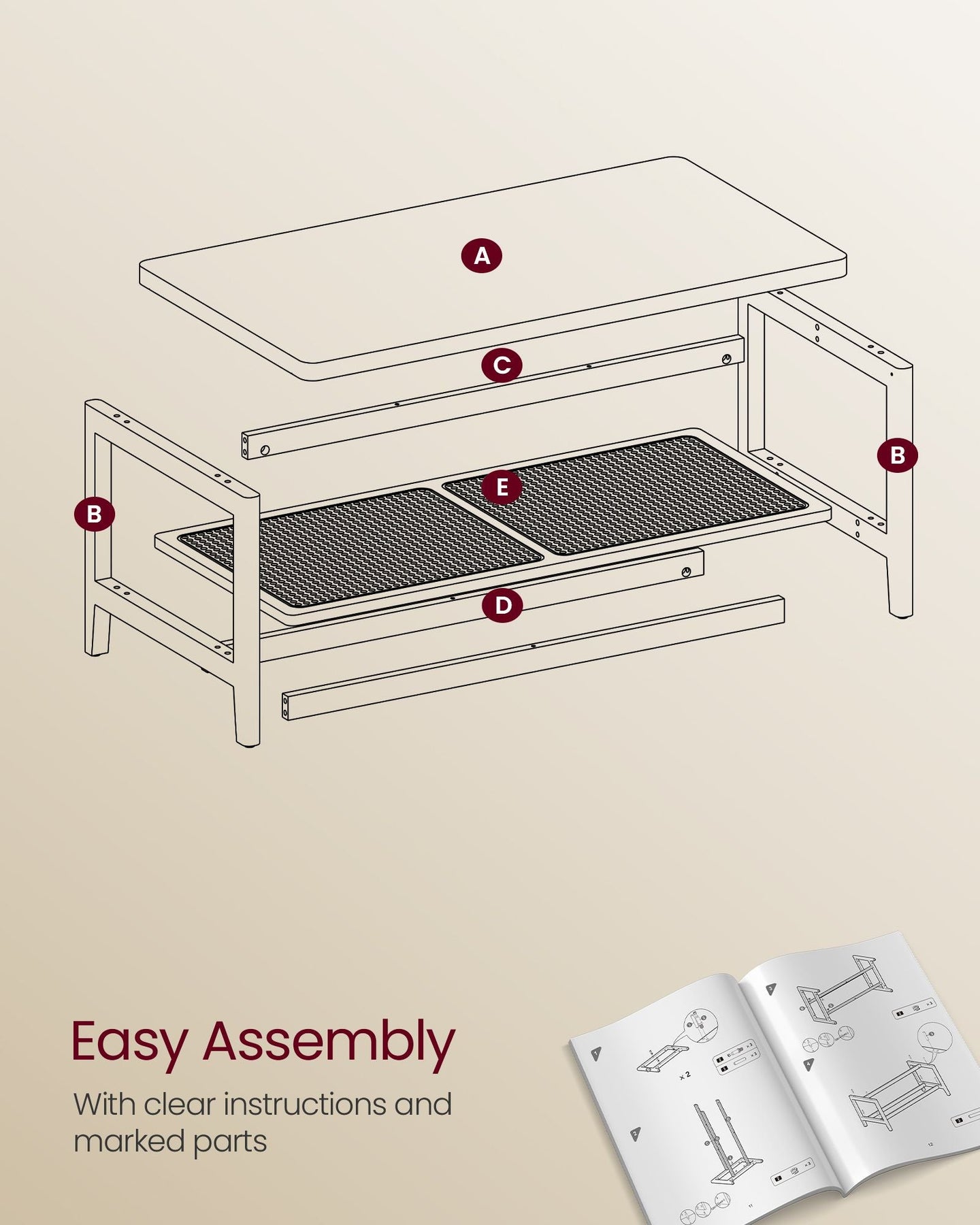2-Tier Coffee Table - Oak - Beige