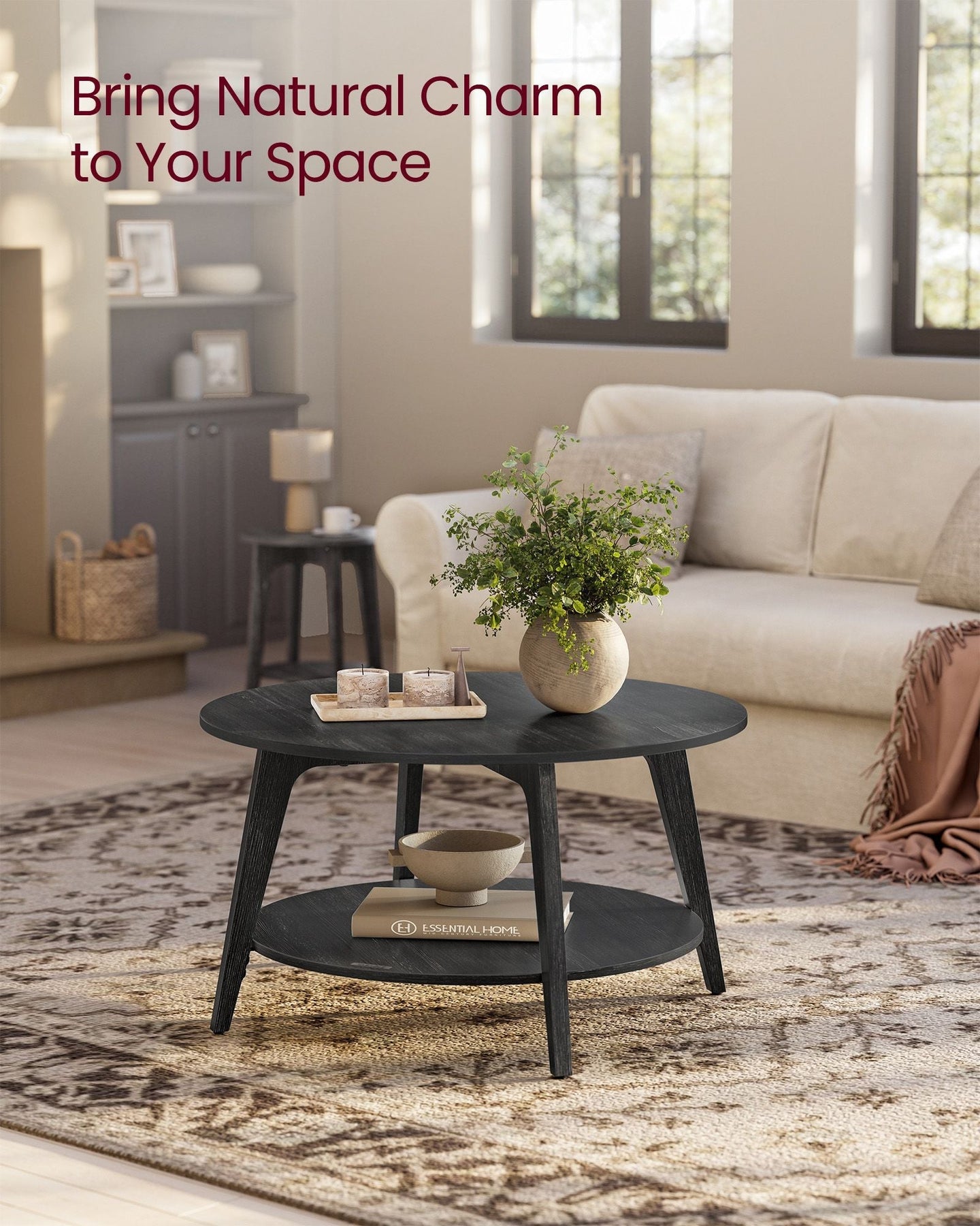 2-Tier Round Coffee Table - Engineered Wood - Charcoal Grey