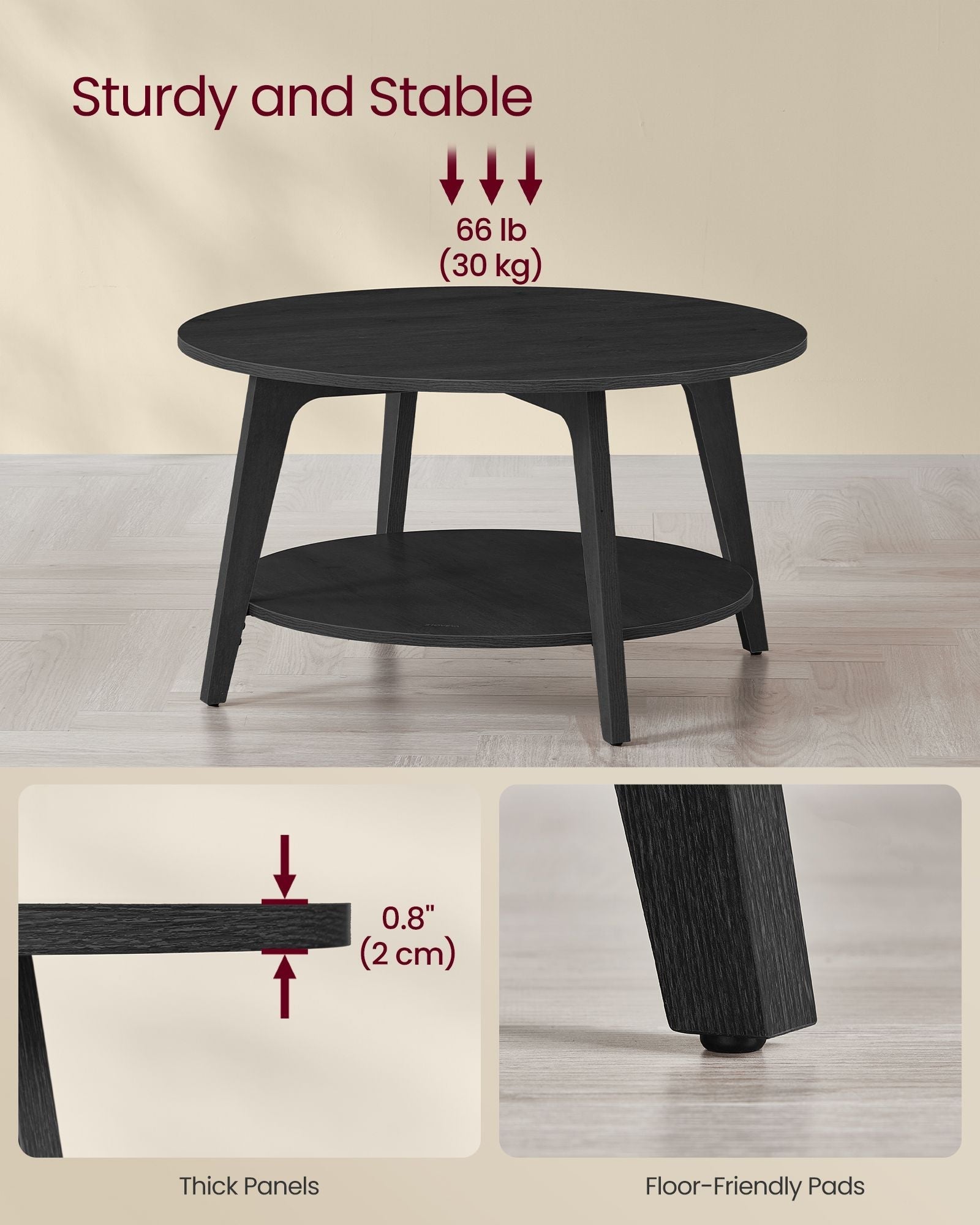 2-Tier Round Coffee Table - Engineered Wood - Charcoal Grey