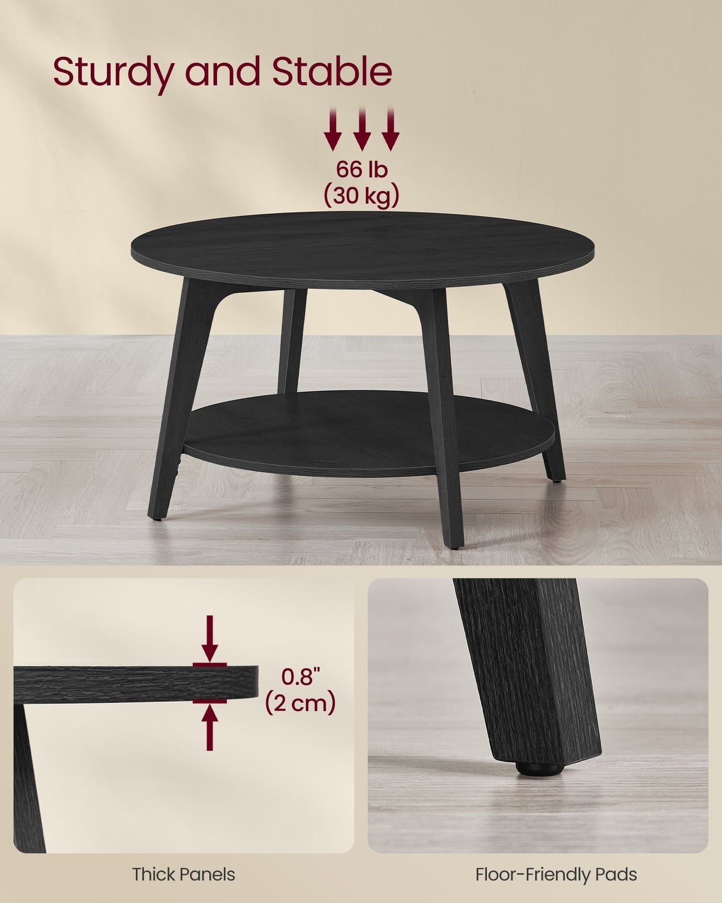2-Tier Round Coffee Table - Engineered Wood - Charcoal Grey