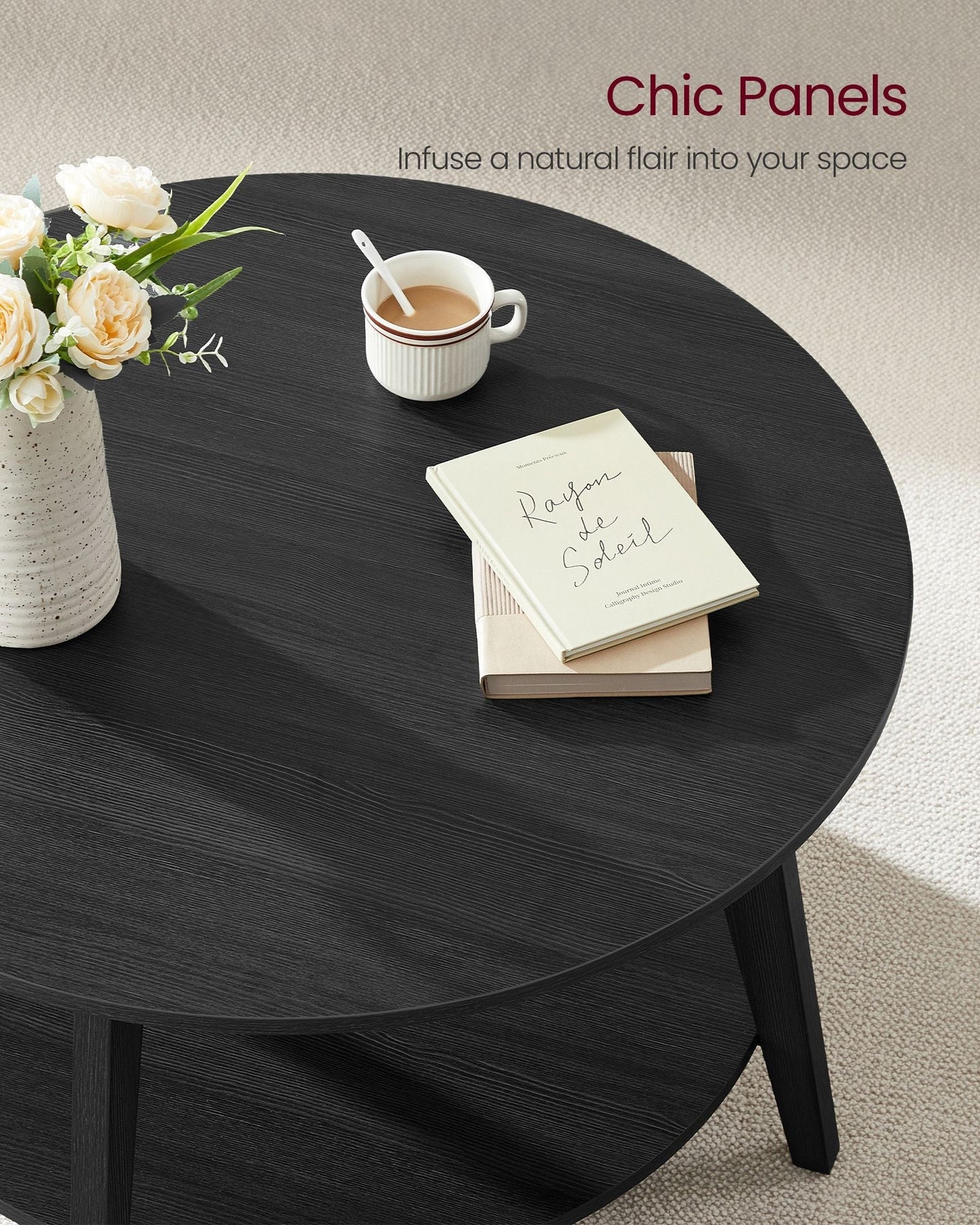 2-Tier Round Coffee Table - Engineered Wood - Charcoal Grey