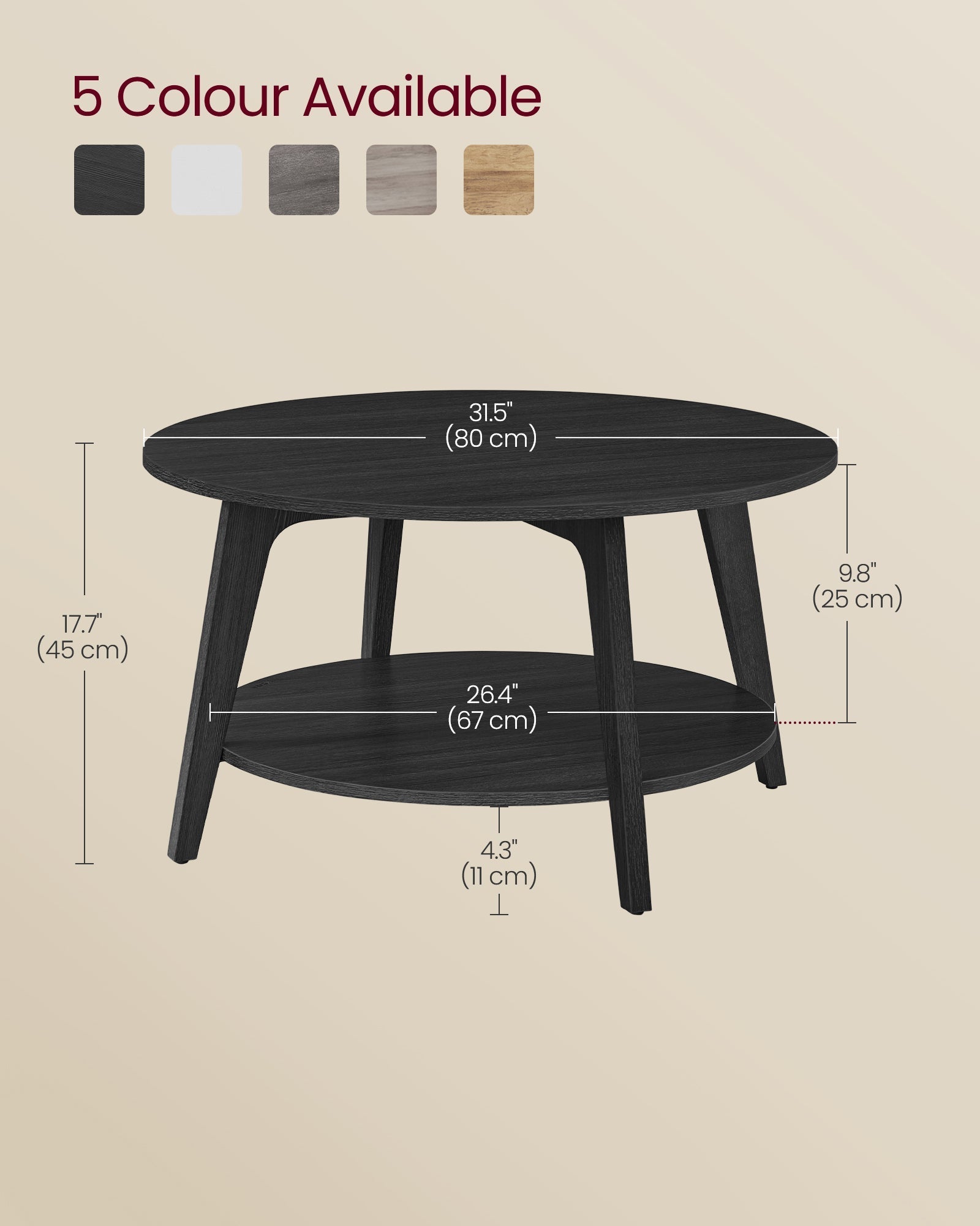 2-Tier Round Coffee Table - Engineered Wood - Charcoal Grey