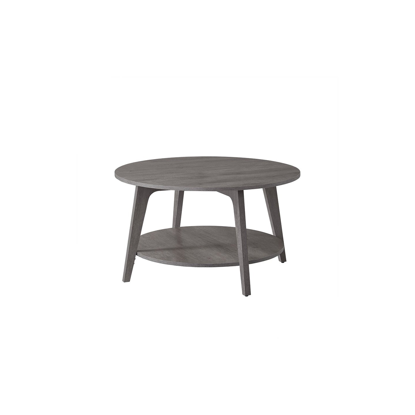 Round Coffee Table - Engineered Wood - Misty Grey - 2-Tier with Storage