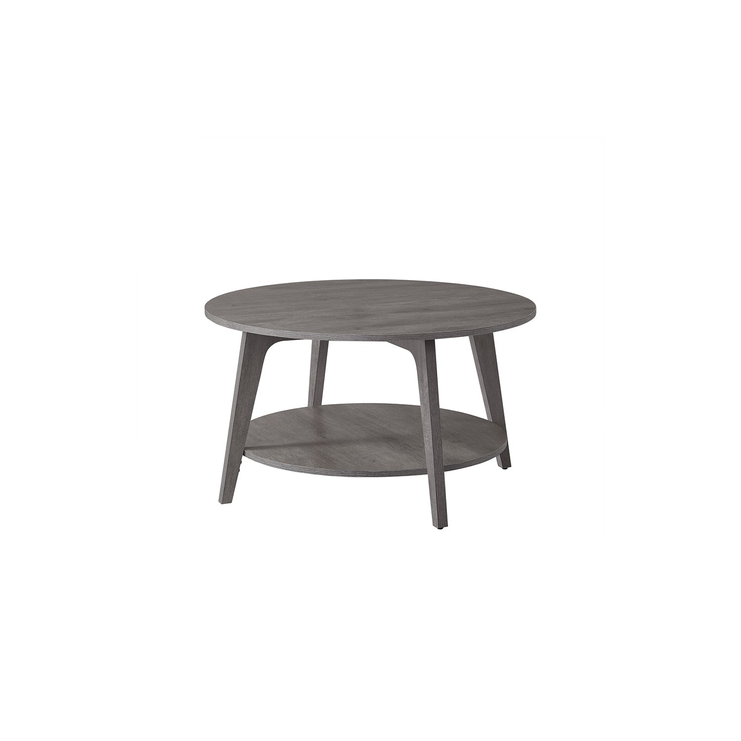 Round Coffee Table - Engineered Wood - Misty Grey - 2-Tier with Storage