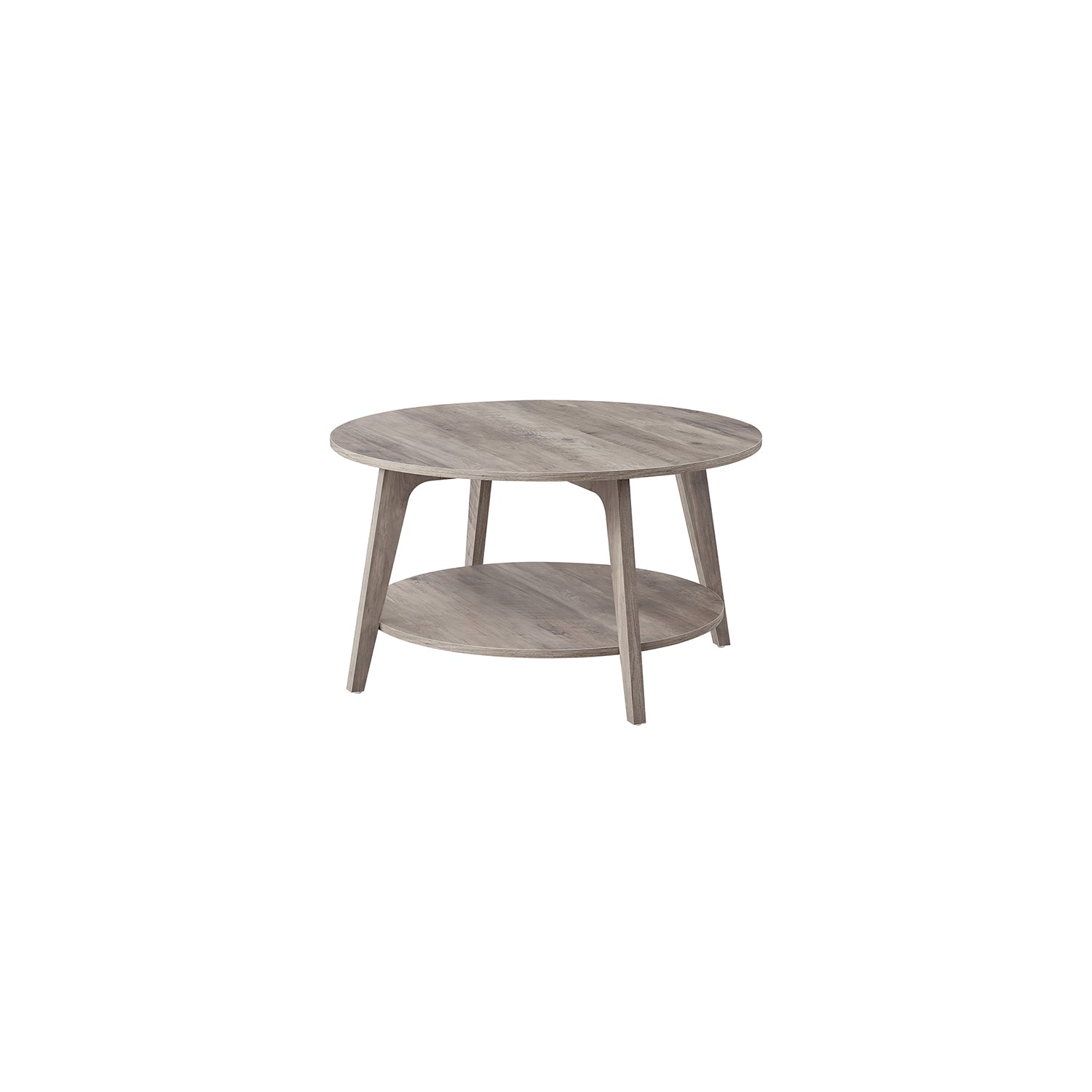 Round Coffee Table - Wood - Heather Greige - 2-Tier Design with Storage