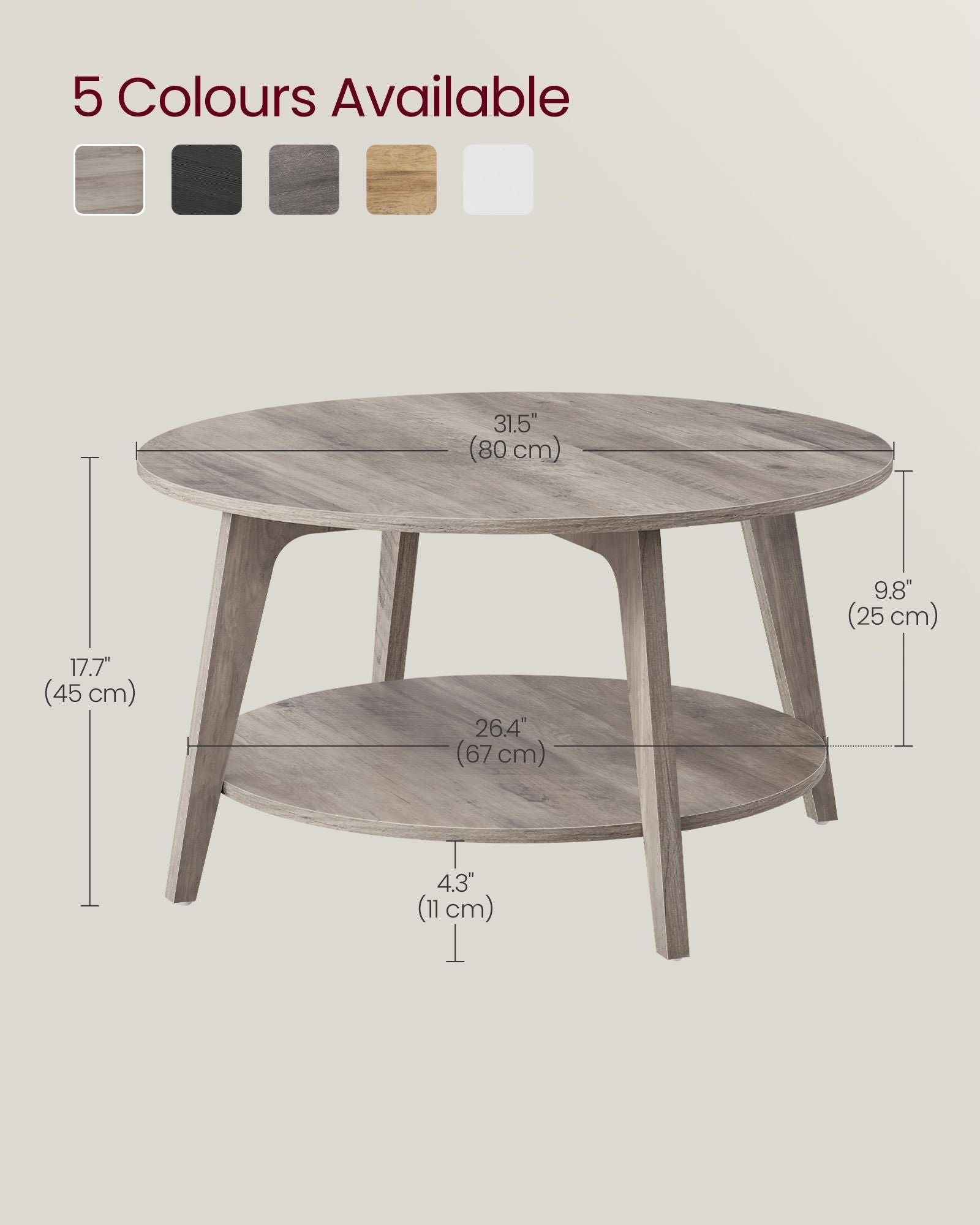 Round Coffee Table - Wood - Heather Greige - 2-Tier Design with Storage