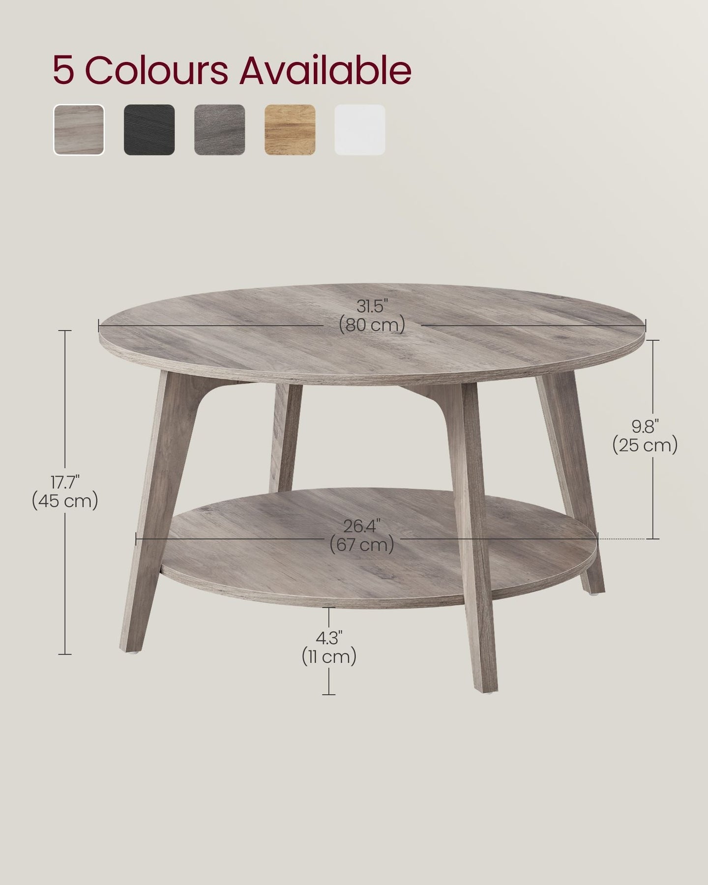 Round Coffee Table - Wood - Heather Greige - 2-Tier Design with Storage