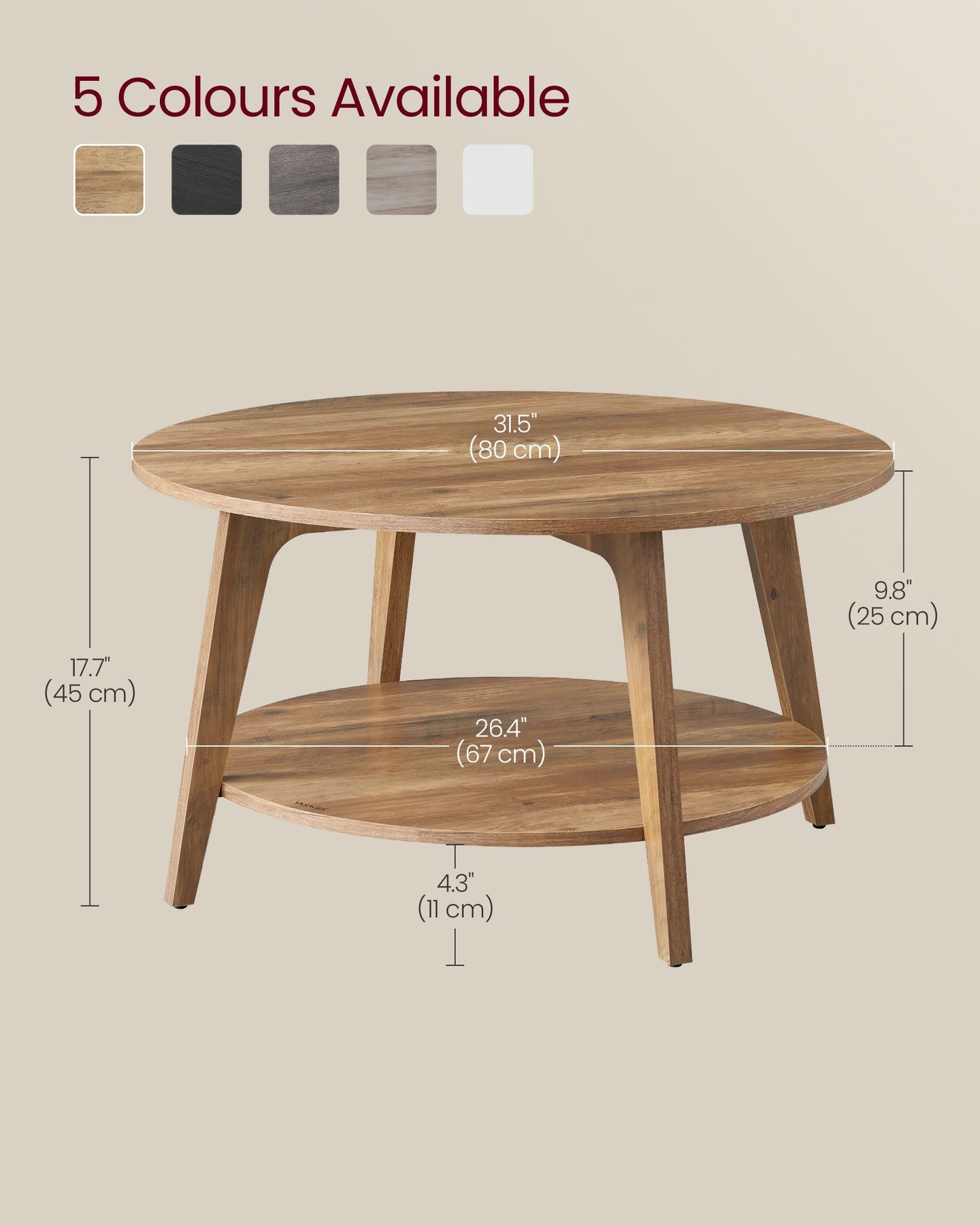 2-Tier Round Coffee Table - Wood and MDF - Honey Brown - with Storage