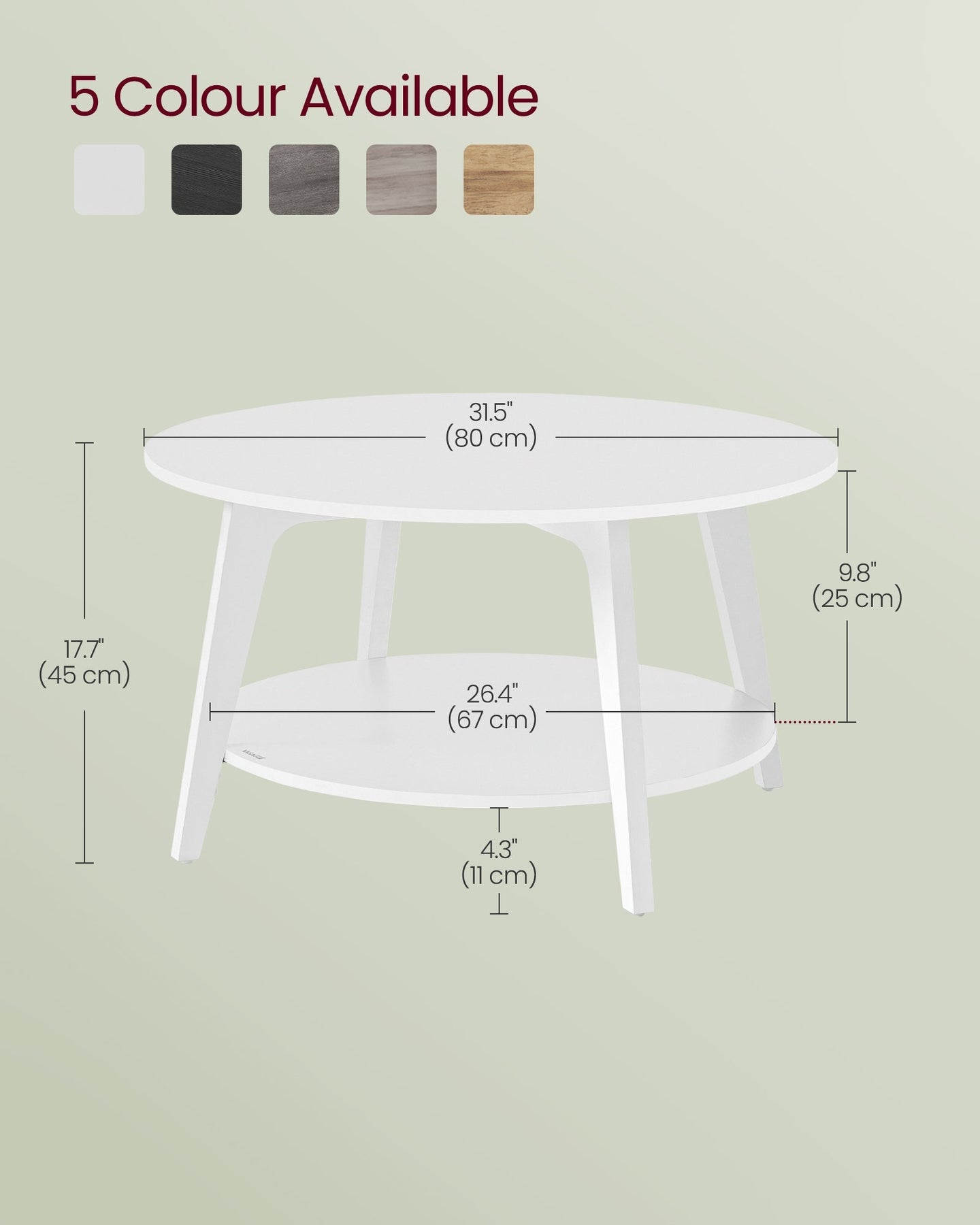 Round Coffee Table - Wood - Snow White - 2-Tier Design with Storage