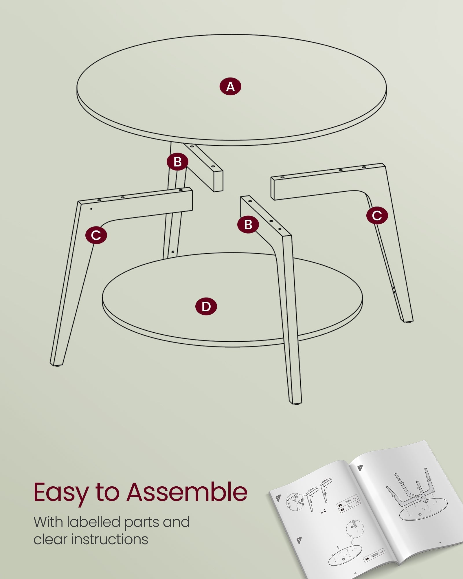 Round Coffee Table - Wood - Snow White - 2-Tier Design with Storage