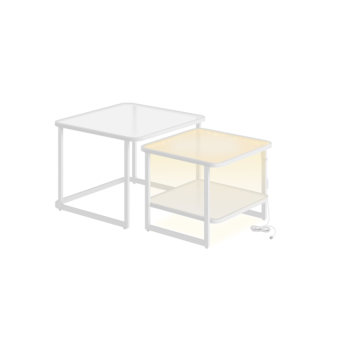 Nesting Tables Set of 2 - Wood - Cloud White - LED Lights